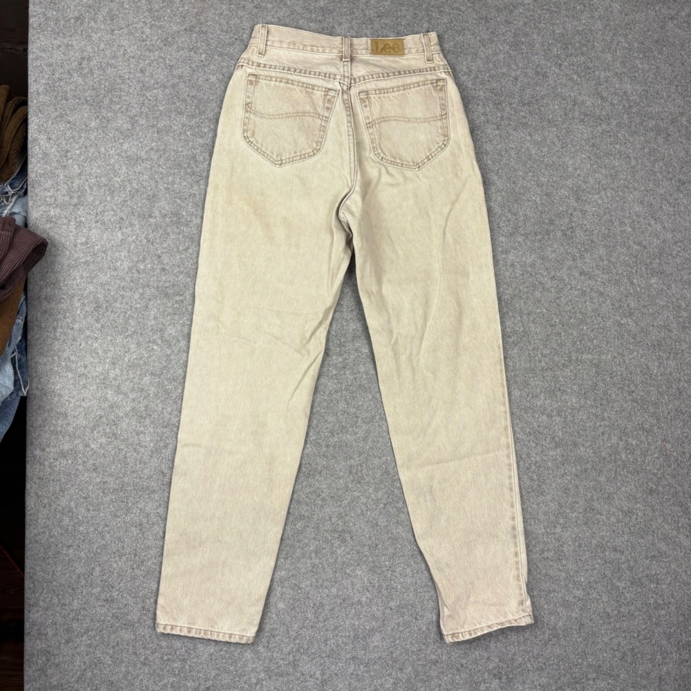 Vintage Lee High Waisted Mom Jeans Beige Tan Tapered Leg Denim Womens 8 Med